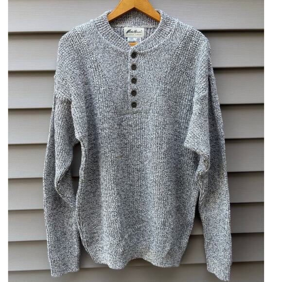 VTG EDDIE BAUER Qtr Button Mens Long Sleeve Sweater 100% Cotton Large Tall NWOT - Picture 1 of 7